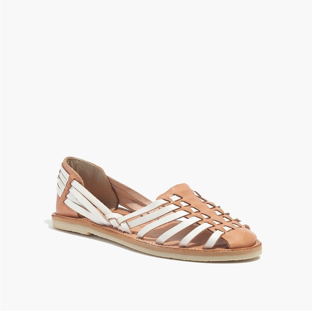 CHAMULA for Madewell D.F. Huarache Woven Leather Sandal Flats - White x Tan 1 37